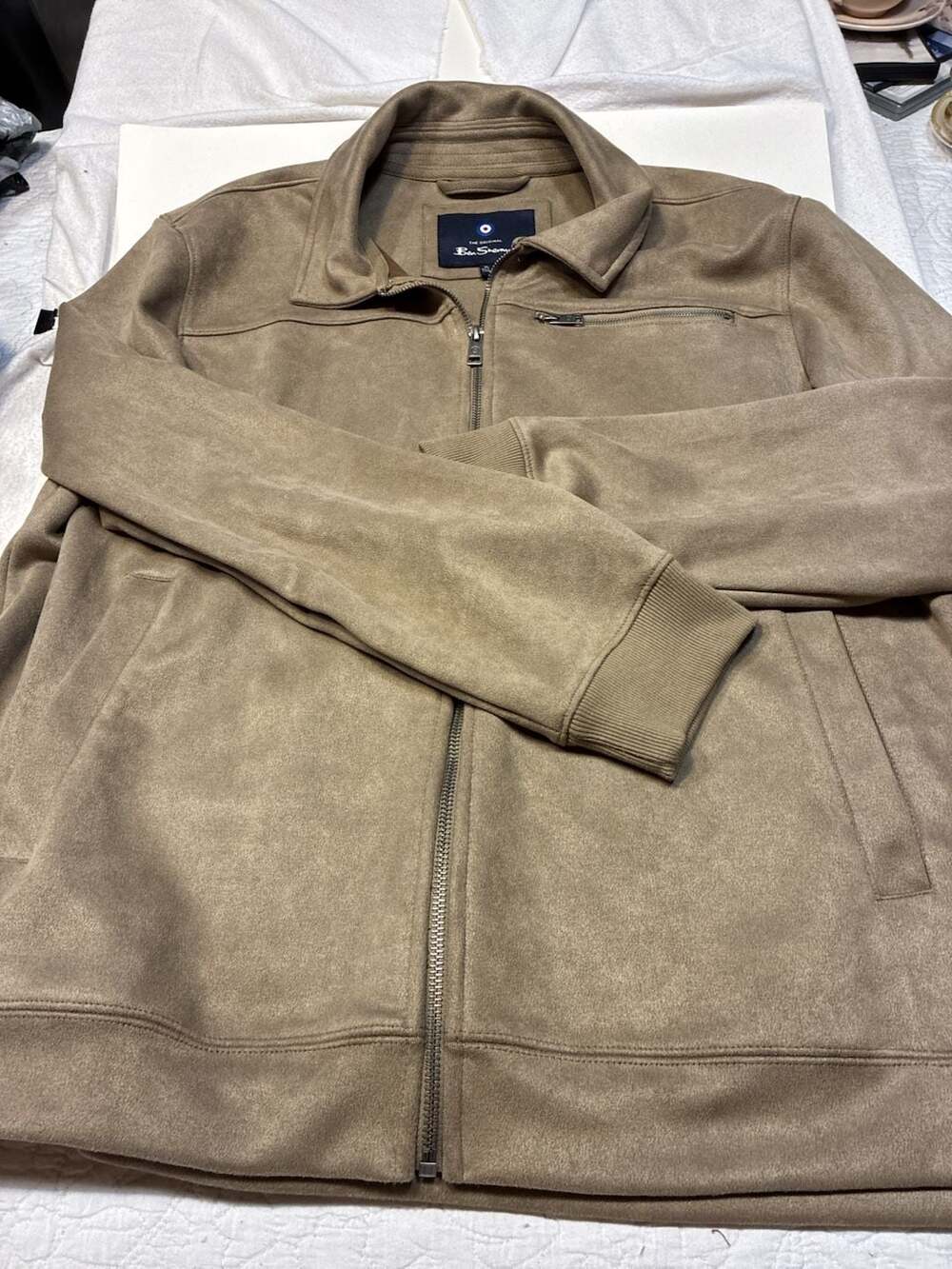 Ben Sherman Suede Bomber Jacket Size XL Tan Full Zip